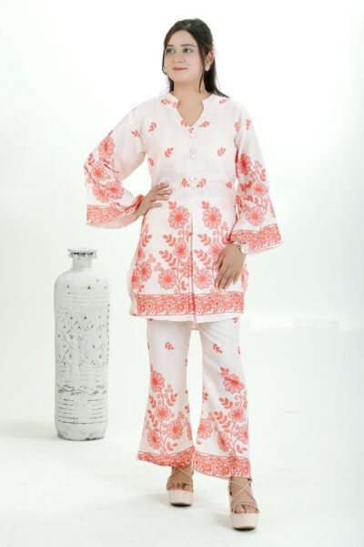 Orange - Premium nilan daman print co-ord set for women