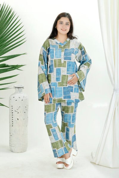 Blue , Orange - premium siliki vertican co-ord set for women